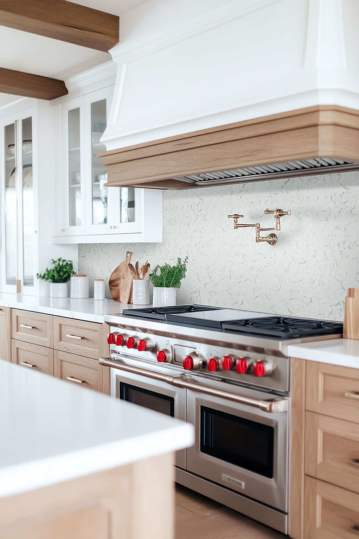 Carrara Matte 2" Hexagon backsplash in a kitchen — view 2
